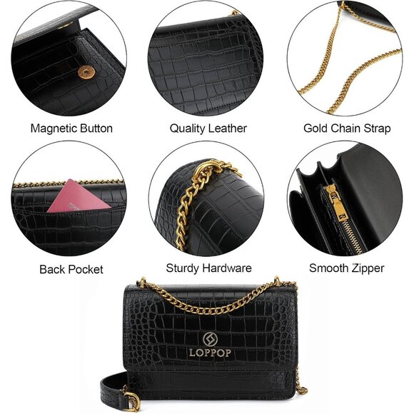 Women's C-black Leather Satchel Small Classy Crossbody Bag Purse Fashion Handbag - Picture 5 of 7